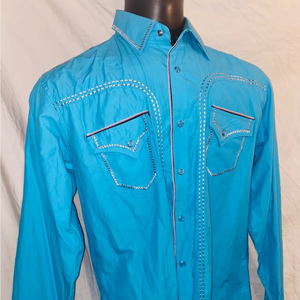 Patron Cito Shirt Blue & Silver Pearl Snap Red Label Western Shirt Men's XL